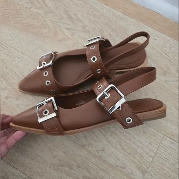 Quince Italian Leather Bold Buckle Slingback Flat Size 8 - Picture 2 of 12